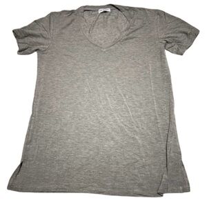 Public Habit Women's L Short Sleeve V-Neck Slub Tee Shirt Light Gray Basic